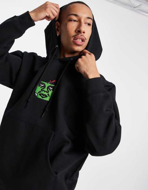 Obey pin face embroidered hoodie in black