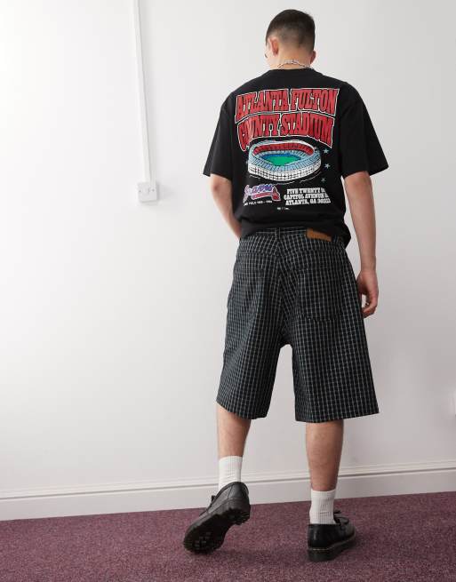 Obey plaid baggy denim short in black multi | ASOS