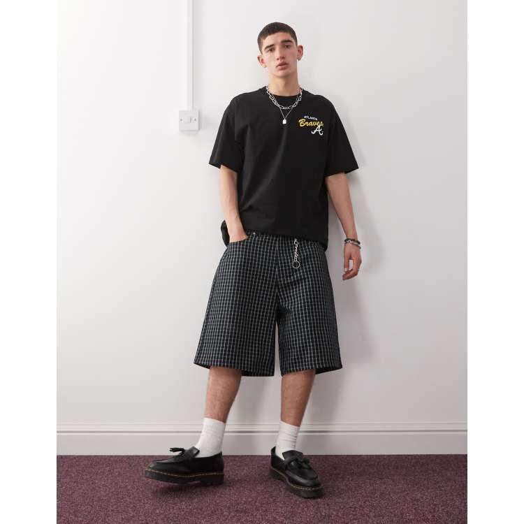 Obey plaid baggy denim shorts in black multi | ASOS
