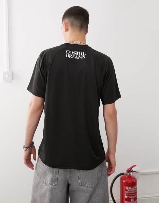 Obey - Plaza - Sort fodbold-T-shirt med grafisk logoprint i jersey, 4 af 4