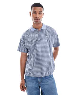 Obey - Polo blu a righe con colletto a contrasto