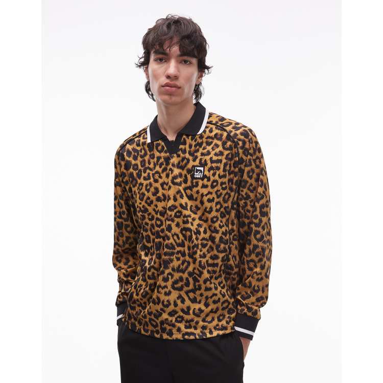 Obey polo long sleeve jersey in all over leopard print | ASOS