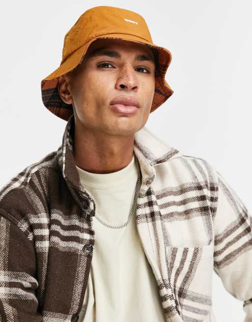 Obey – Pomarańczowy dwustronny kapelusz typu bucket w kratę