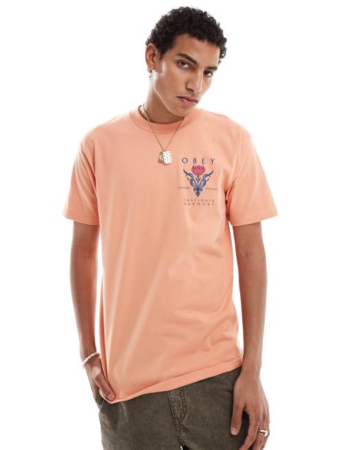 Obey – Pomarańczowy T-shirt z grafiką „Cultivate Harmony”, 2 z 4