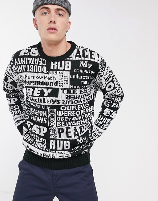 Obey Post jumper with all over print in black