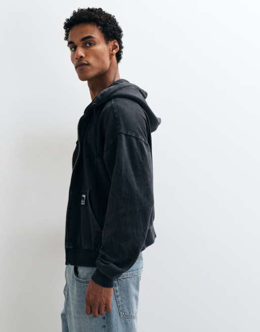 Obey post zip through hoodie in dusty black, 4 of 5