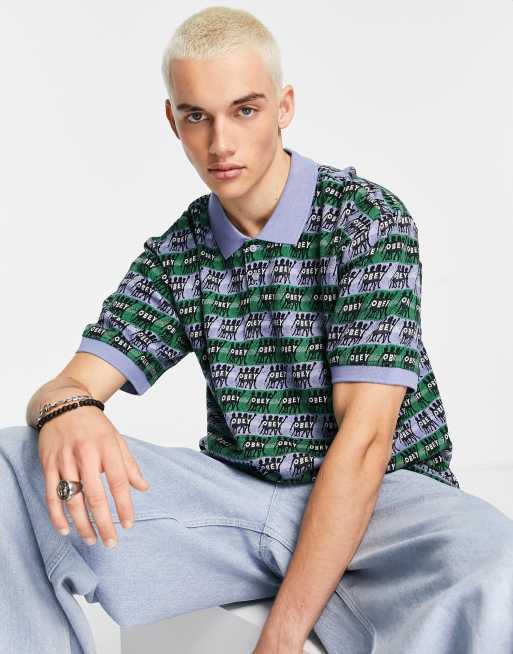 Obey - Praise - Polo in jacquard multicolore con stampa