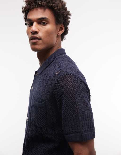 Obey - Preston - Camicia in maglia blu navy con bottoni, 2 di 5
