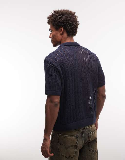 Obey - Preston - Camicia in maglia blu navy con bottoni, 3 di 5