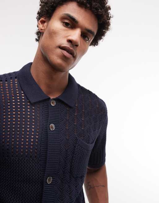 Obey - Preston - Camicia in maglia blu navy con bottoni, 4 di 5