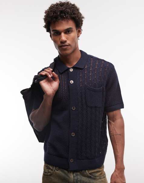 Obey preston knitted button up shirt in navy