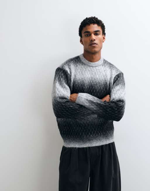 OBEY pull col rond en maille à rayures dégradées noir multicolore, 1 de 5