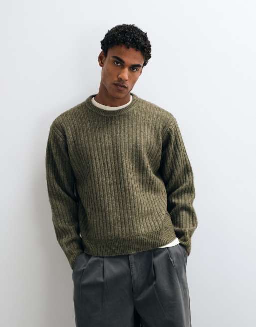 Obey pull col rond en maille vert, 2 de 5