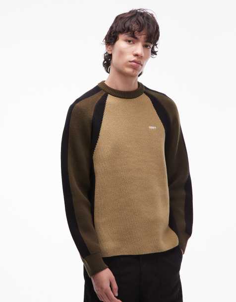 Obey - Pull en maille à manches raglan - Marron et beige - view 1