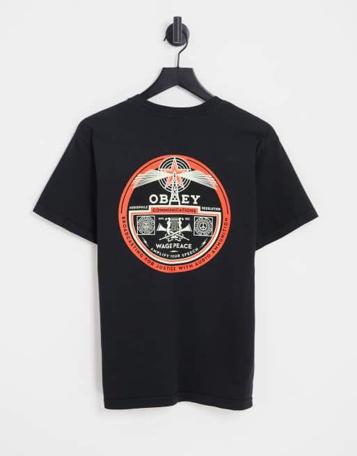 Obey radio tower backprint t-shirt in washed black