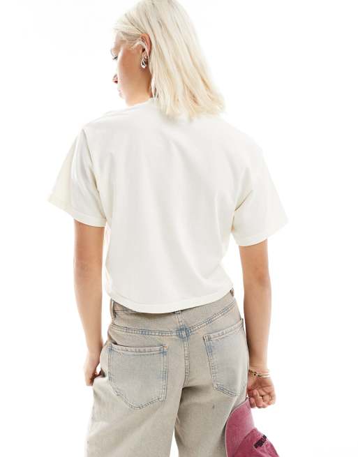 Obey - Råhvid T-shirt med firkantet pasform og grafisk rosenprint, 4 af 4
