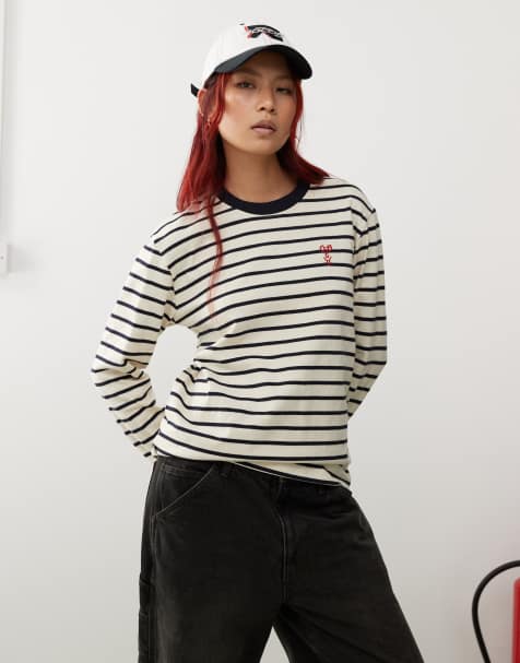 Obey – Ramona – Langärmliges T-Shirt in Weiß mit Streifenmuster - view 1
