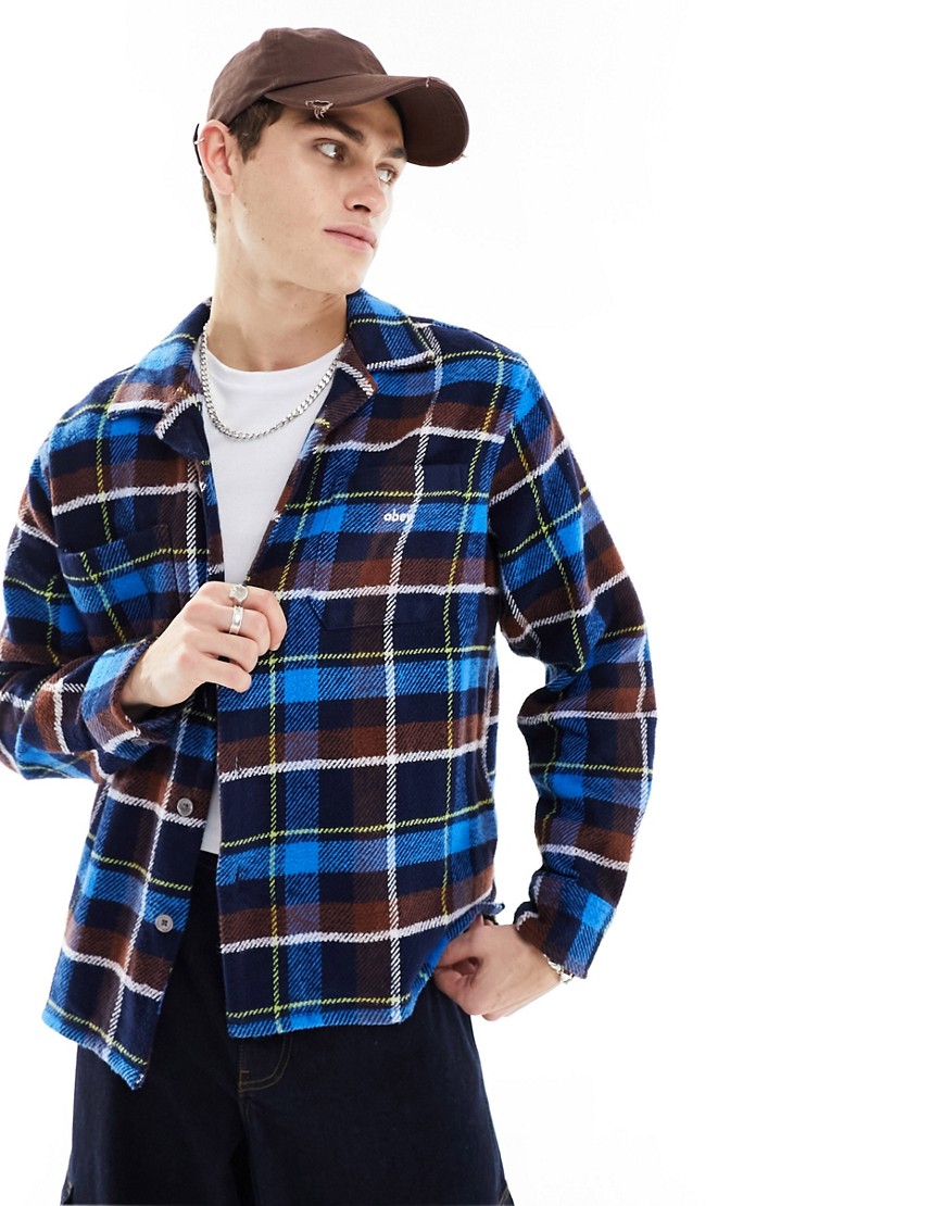 Obey ray plaid heavyweight shirt in navy