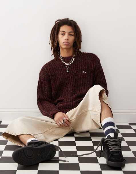 Obey - Rød trøje i mønstret kabelstrik - view 1