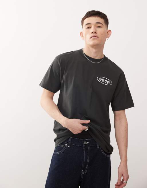 Obey - Reaction - Vintage-sort T-shirt med grafisk logoprint på ryggen