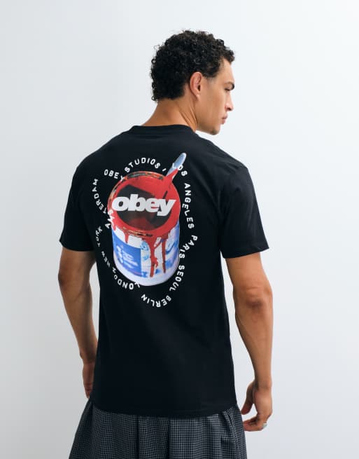 Obey Real Spill back graphic short sleeve t-shirt in black, 3 of 5