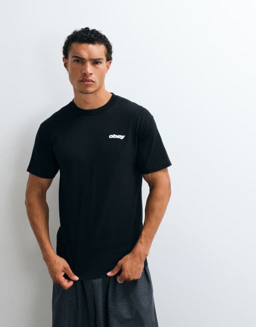 Obey Real Spill back graphic short sleeve t-shirt in black, 4 of 5