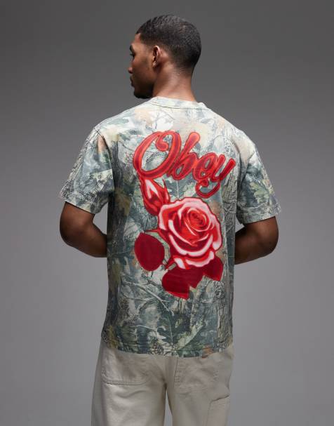 Obey - Real Tree Camo - T-shirt multicolore con stampa grafica di rose graffiti sul retro - view 1