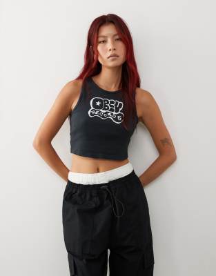 Obey records graphic crop top in black