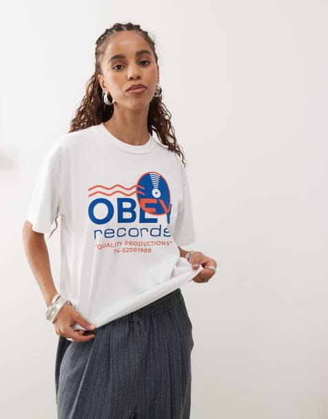 Obey Records graphic logo t-shirt in white - view 1