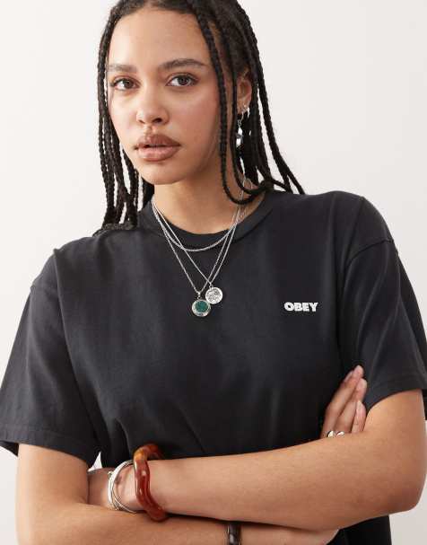 Obey - Reistance - T-shirt met logo en grafische print op de achterkant in zwart - view 1