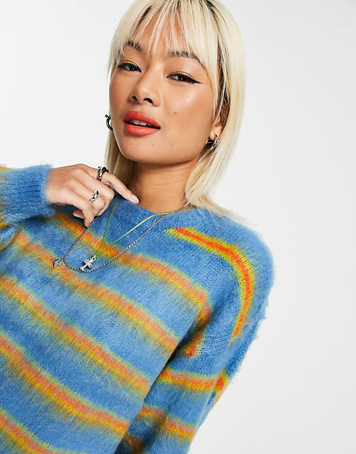 Jumpers & Cardigans Obey relaxed boxy jumper in fluffy stripe 
