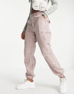 Obey relaxed cargo trousers in washed pink