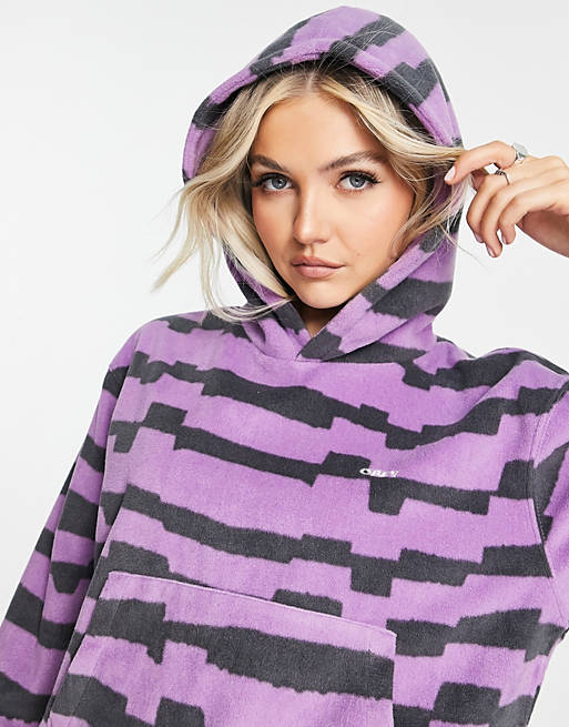 Women Obey relaxed fleece hoodie in graphic stripe 