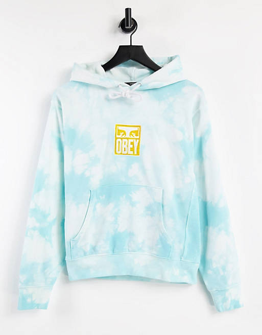 Obey relaxed hoodie with front logo in tie dye