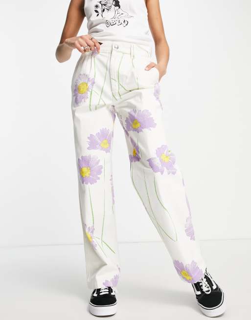 Obey relaxed skater pollen pants with logo patch in cream