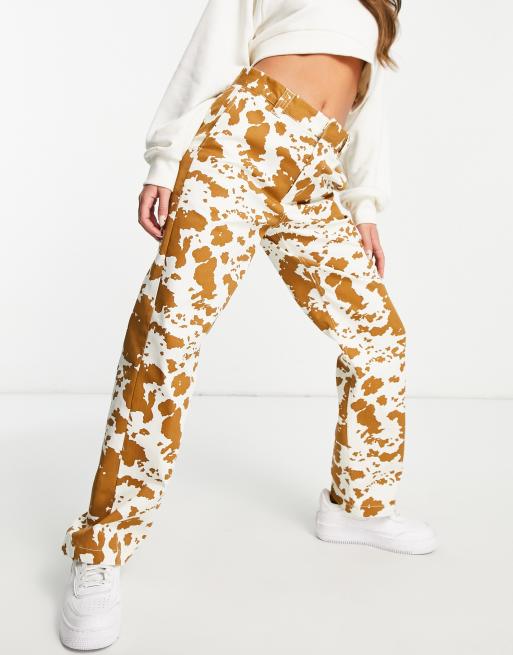 Obey relaxed straight leg pants in cow print