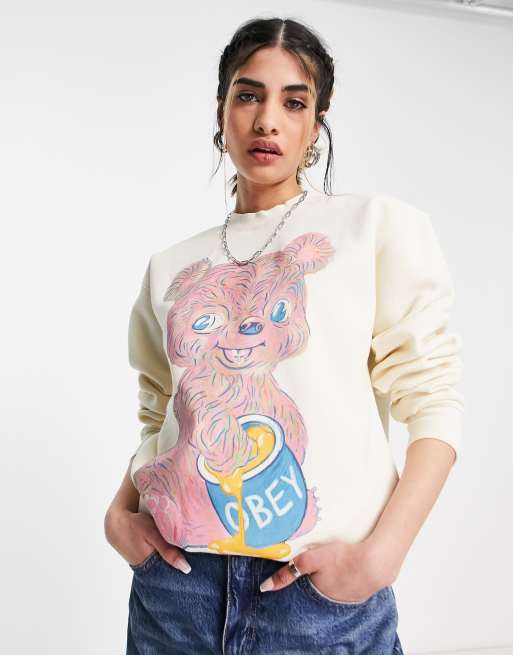 Obey relaxed sweatshirt with teddy graphic and logo