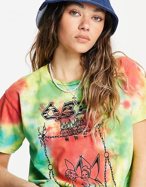 Tops Obey relaxed t-shirt with fairy print in tie dye 