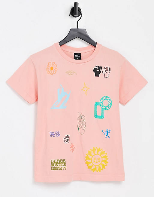 Obey relaxed t-shirt with love and peace flash print
