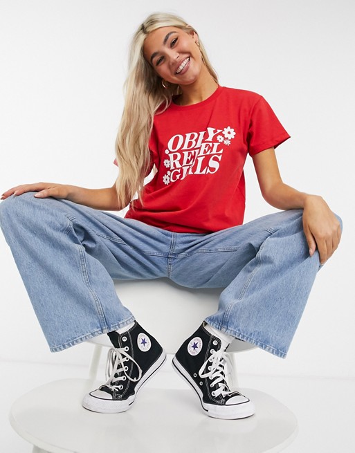 Obey relaxed t-shirt with rebel girls print