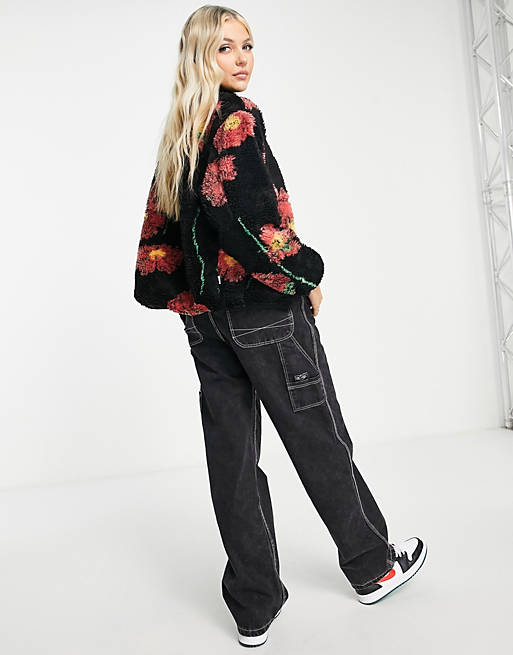 Women Obey reversible fleece jacket in floral print 