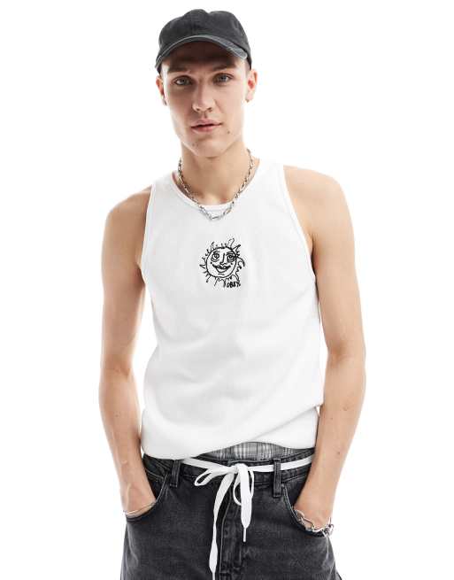 Obey ribbed singlet with graphic in white