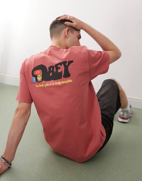 Obey – Röd t-shirt med grafisk logga och tryck baktill - view 1