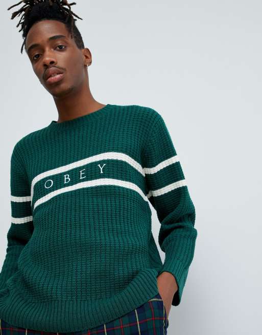 Obey Roebling knitted sweatshirt with panel logo in green