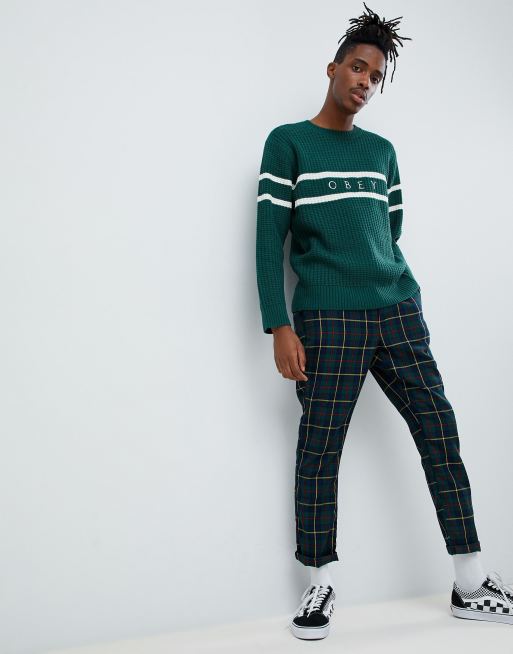 Obey Roebling knitted sweatshirt with panel logo in green ASOS