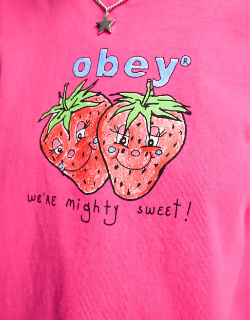 Obey – Różowy krótki T-shirt z napisem „Mighty Sweet”, 4 z 4