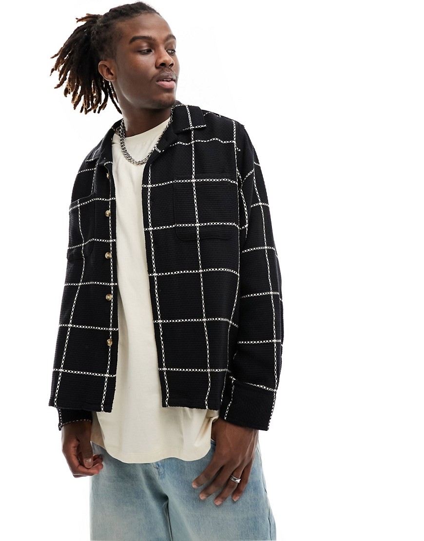 Obey santo woven check shirt in black