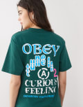 [Obey] Obey Sensory graphic logo t-shirt with back print in dark green M Dark green