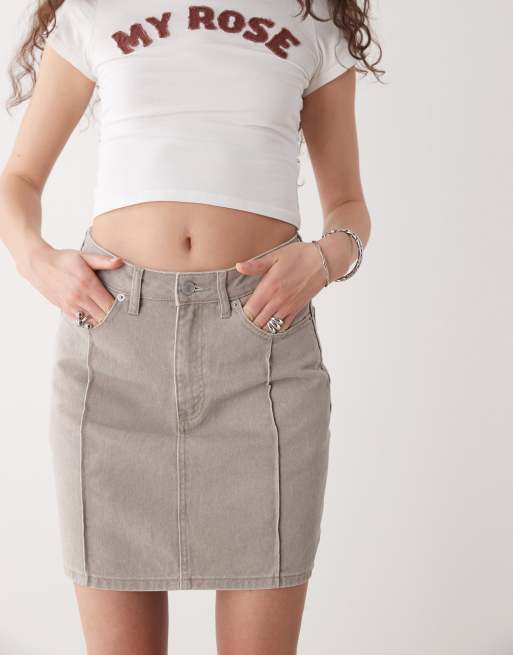 Obey Serene denim midi skirt in faded beige wash, 3 of 5