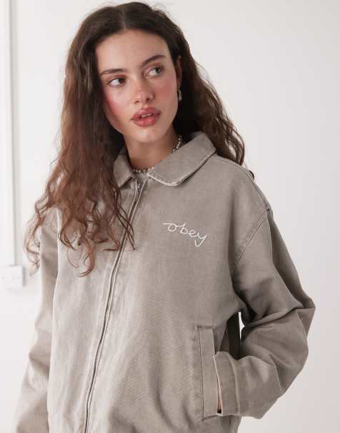 Obey – Serene – Jeansjacke in Beige mit durchgehendem Reißverschluss - view 1